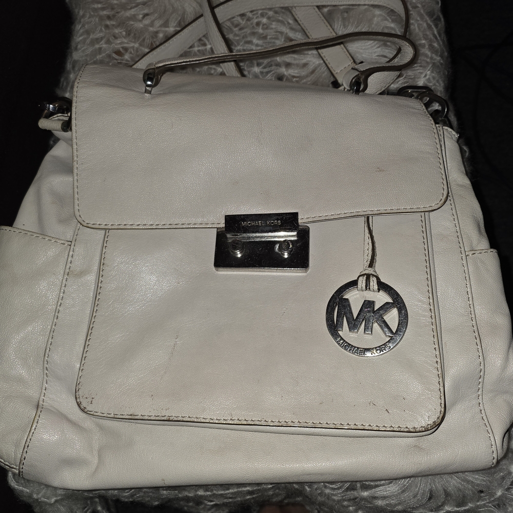 Michael Kors Cream Leather Shoulder Bag with MK Charm